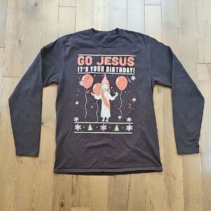 Go Jesus It's Your Birthday Black Graphic Long Sleeve Tee, M/L